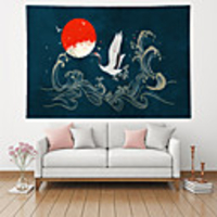Wall Tapestry Art Deco Blanket Curtain Picnic Table Cloth Hanging Home Bedroom Living Room Dormitory Decoration Polyester Fiber Color Red Sun Crane Blue Auspicious Cloud Animal
