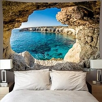 Wall Tapestry Art Deco Blanket Curtain Picnic Table Cloth Hanging Home Bedroom Living Room Dormitory Decoration Polyester Fiber Landscape Mountain Water Lake Sea Cave miniinthebox