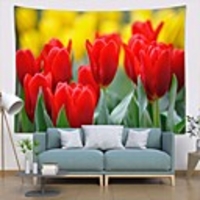 Wall Tapestry Art Deco Blanket Curtain Picnic Table Cloth Hanging Home Bedroom Living Room Dormitory Decoration Polyester Fiber Landscape Plant Series Red Flowers