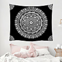 Wall Tapestry Art Deco Blanket Curtain Picnic Table Cloth Hanging Home Bedroom Living Room Dormitory Decoration Polyester Fiber Mandala Psychedelic Floral Flower Lotus Black And White
