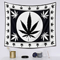 Wall Tapestry Art Deco Blanket Curtain Picnic Table Cloth Hanging Home Bedroom Living Room Dormitory Decoration Polyester Fiber Modern Black and White Maple Leaf