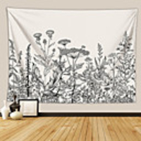 Wall Tapestry Art Deco Blanket Curtain Picnic Table Cloth Hanging Home Bedroom Living Room Dormitory Decoration Polyester Fiber Plant Series Black And White Flowers
