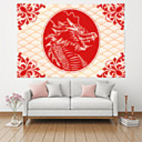 Wall Tapestry Art Deco Blanket Curtain Picnic Table Cloth Hanging Home Bedroom Living Room Dormitory Decoration Polyester Fiber Red Paper-cut Dragon