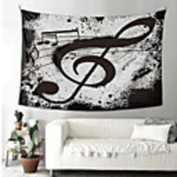 Wall Tapestry Art Deco Blanket Curtain Picnic Table Cloth Hanging Home Bedroom Living Room Dormitory Decoration Polyester Fiber Still Life Black And White Musical Notes