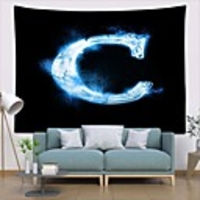 Wall Tapestry Art Deco Blanket Curtain Picnic Table Cloth Hanging Home Bedroom Living Room Dormitory Decoration Polyester Fiber Still Life Modern Neon Light Blue Letter C