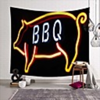 Wall Tapestry Art Deco Blanket Curtain Picnic Table Cloth Hanging Home Bedroom Living Room Dormitory Decoration Polyester Fiber Still Life Modern Neon Pig BBQ