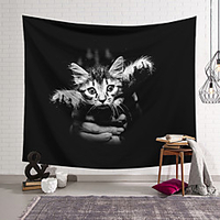 Wall Tapestry Art Decor Blanket Curtain Hanging Home Bedroom Living Room Decoration Polyester Black and White Hand Holding Cat miniinthebox