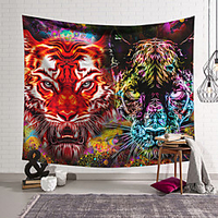 Wall Tapestry Art Decor Blanket Curtain Hanging Home Bedroom Living Room Decoration Polyester Fiber Animal Color Tiger Head Leopard Head