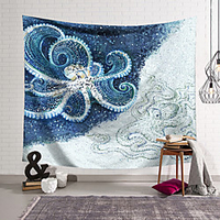 Wall Tapestry Art Decor Blanket Curtain Hanging Home Bedroom Living Room Decoration Polyester Fiber Animal Painted Blue and White Octopus Lanting Design