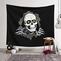 Wall Tapestry Art Decor Blanket Curtain Hanging Home Bedroom Living Room Decoration Polyester Fiber Black and White Skulls Drilled Out of Lanting Design
