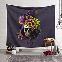 Wall Tapestry Art Decor Blanket Curtain Hanging Home Bedroom Living Room Decoration Polyester Fiber Still Life Strange Skull Flying Dragon Flower