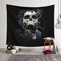 Wall Tapestry Art Decor Blanket Curtain Hanging Home Bedroom Living Room Decoration Polyester Fiber Still Life Weird Skull Black And White Hand Ripped