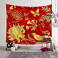 Wall Tapestry Art Decor Blanket Curtain Hanging Home Bedroom Living Room Decoration Polyester Golden Flower Bird Butterfly