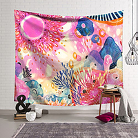 Wall Tapestry Art Decor Blanket Curtain Hanging Home Bedroom Living Room Decoration Polyester Retro Tropical Leaves Colorful Lotus