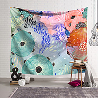 Wall Tapestry Art Decor Blanket Curtain Hanging Home Bedroom Living Room Decoration Polyester Retro Tropical Leaves Colorful Lotus