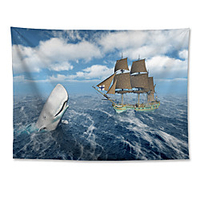 Wall Tapestry Art Decor Blanket Curtain Hanging Home Bedroom Living Room Decoration Polyester Steamship Whale miniinthebox
