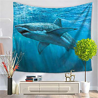 Wall Tapestry Art Decor Blanket Curtain Hanging Home Bedroom Living Room Decoration Shark Ocean miniinthebox