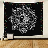 Wall Tapestry Art Decor Blanket Curtain Hanging Home Bedroom Living Room Dorm Decoration Polyester Black Background White Gossip Mandala View Indian miniinthebox