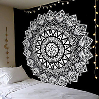 Wall Tapestry Art Decor Blanket Curtain Hanging Home Bedroom Living Room Dorm Decoration Polyester Black White Mandala Views Indian miniinthebox