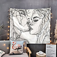 Wall Tapestry Art Decor Blanket Curtain Picnic Tablecloth Hanging Home Bedroom Living Room Dorm Decoration Abstract Sketch Art Kiss Lovers Youth Vigor