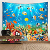 Wall Tapestry Art Decor Blanket Curtain Picnic Tablecloth Hanging Home Bedroom Living Room Dorm Decoration Animal Fish Underwater World