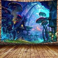Wall Tapestry Art Decor Blanket Curtain Picnic Tablecloth Hanging Home Bedroom Living Room Dorm Decoration Cartoon Fantasy Fairy Tale Mushroom Forrest House miniinthebox