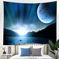 Wall Tapestry Art Decor Blanket Curtain Picnic Tablecloth Hanging Home Bedroom Living Room Dorm Decoration Fantasy Mountain Lake Space Planet Moon Earth Stars