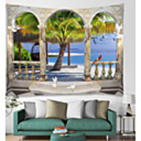 Wall Tapestry Art Decor Blanket Curtain Picnic Tablecloth Hanging Home Bedroom Living Room Dorm Decoration Holiday Vacation Landscape Sea Ocean Beach Coconut Tree