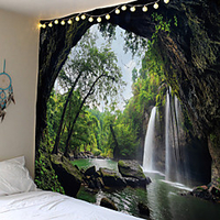 Wall Tapestry Art Decor Blanket Curtain Picnic Tablecloth Hanging Home Bedroom Living Room Dorm Decoration Mooie Cave Landscape Tree Forest Waterfall River