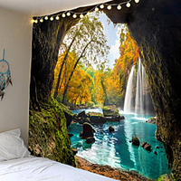 Wall Tapestry Art Decor Blanket Curtain Picnic Tablecloth Hanging Home Bedroom Living Room Dorm Decoration Mooie Cave Landscape Tree Forest Waterfall River