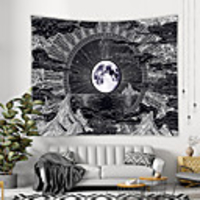 Wall Tapestry Art Decor Blanket Curtain Picnic Tablecloth Hanging Home Bedroom Living Room Dorm Decoration Polyester Black And White Line Moon