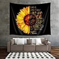 Wall Tapestry Art Decor Blanket Curtain Picnic Tablecloth Hanging Home Bedroom Living Room Dorm Decoration Polyester Black Background Letter Sunflower Beauty View