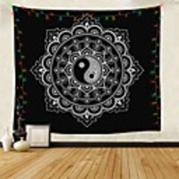 Wall Tapestry Art Decor Blanket Curtain Picnic Tablecloth Hanging Home Bedroom Living Room Dorm Decoration Polyester Black Background White Gossip Mandala View