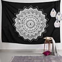 Wall Tapestry Art Decor Blanket Curtain Picnic Tablecloth Hanging Home Bedroom Living Room Dorm Decoration Polyester Black Background White Mandala Beauty View