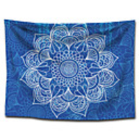 Wall Tapestry Art Decor Blanket Curtain Picnic Tablecloth Hanging Home Bedroom Living Room Dorm Decoration Polyester Bohemia Light Blue Background White Mandala View