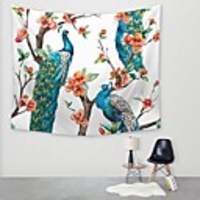 Wall Tapestry Art Decor Blanket Curtain Picnic Tablecloth Hanging Home Bedroom Living Room Dorm Decoration Polyester Branches Red Flowers Peacock Views