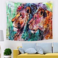 Wall Tapestry Art Decor Blanket Curtain Picnic Tablecloth Hanging Home Bedroom Living Room Dorm Decoration Polyester Colorful Lions Cartoon View