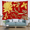 Wall Tapestry Art Decor Blanket Curtain Picnic Tablecloth Hanging Home Bedroom Living Room Dorm Decoration Polyester Golden Chrysanthemum Red Background Beautiful Green Leaves