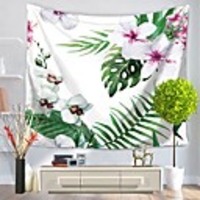 Wall Tapestry Art Decor Blanket Curtain Picnic Tablecloth Hanging Home Bedroom Living Room Dorm Decoration Polyester Green Leaves White Flowers View