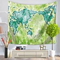 Wall Tapestry Art Decor Blanket Curtain Picnic Tablecloth Hanging Home Bedroom Living Room Dorm Decoration Polyester Green World Map View