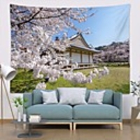 Wall Tapestry Art Decor Blanket Curtain Picnic Tablecloth Hanging Home Bedroom Living Room Dorm Decoration Polyester Modern Cherry Blossom House