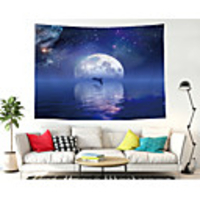 Wall Tapestry Art Decor Blanket Curtain Picnic Tablecloth Hanging Home Bedroom Living Room Dorm Decoration Polyester Moon And Dolphins Under The Stars