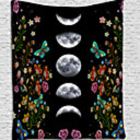 Wall Tapestry Art Decor Blanket Curtain Picnic Tablecloth Hanging Home Bedroom Living Room Dorm Decoration Polyester Moon Butterfly Flower