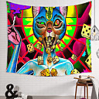 Wall Tapestry Art Decor Blanket Curtain Picnic Tablecloth Hanging Home Bedroom Living Room Dorm Decoration Polyester Novelty Cat Throwing Dice Psychedelic