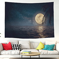 Wall Tapestry Art Decor Blanket Curtain Picnic Tablecloth Hanging Home Bedroom Living Room Dorm Decoration Polyester Starry Sky Modern Moon Sea