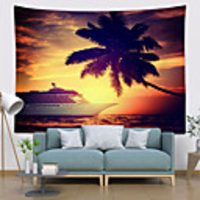 Wall Tapestry Art Decor Blanket Curtain Picnic Tablecloth Hanging Home Bedroom Living Room Dorm Decoration Polyester Sunset Ship