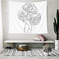 Wall Tapestry Art Decor Blanket Curtain Picnic Tablecloth Hanging Home Bedroom Living Room Dorm Decoration Polyester Three Flowers People Stick Figure Views