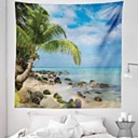 Wall Tapestry Art Decor Blanket Curtain Picnic Tablecloth Hanging Home Bedroom Living Room Dorm Decoration Polyester Trees Blue Sky Sea View