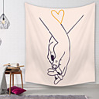 Wall Tapestry Art Decor Blanket Curtain Picnic Tablecloth Hanging Home Bedroom Living Room Dorm Decoration Polyester Two Hands Lovers Simple Stick Figure Views