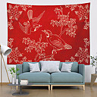 Wall Tapestry Art Decor Blanket Curtain Picnic Tablecloth Hanging Home Bedroom Living Room Dorm Decoration Polyester White Silk Bird Leaves